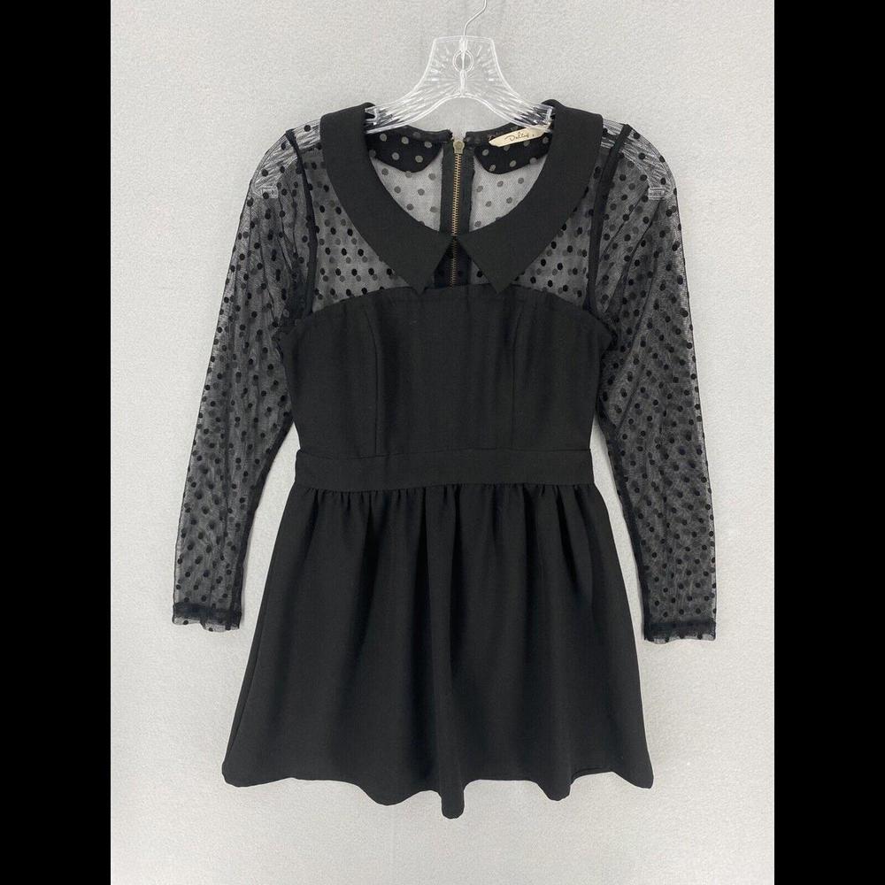 Darling Lipsy Womens Dress Size Small Black Polka Dot Long Sleeved Sheer